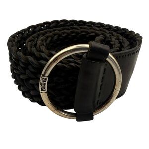 Lauren Ralph Lauren Vintage Black Braided Leather O-Ring Belt XL